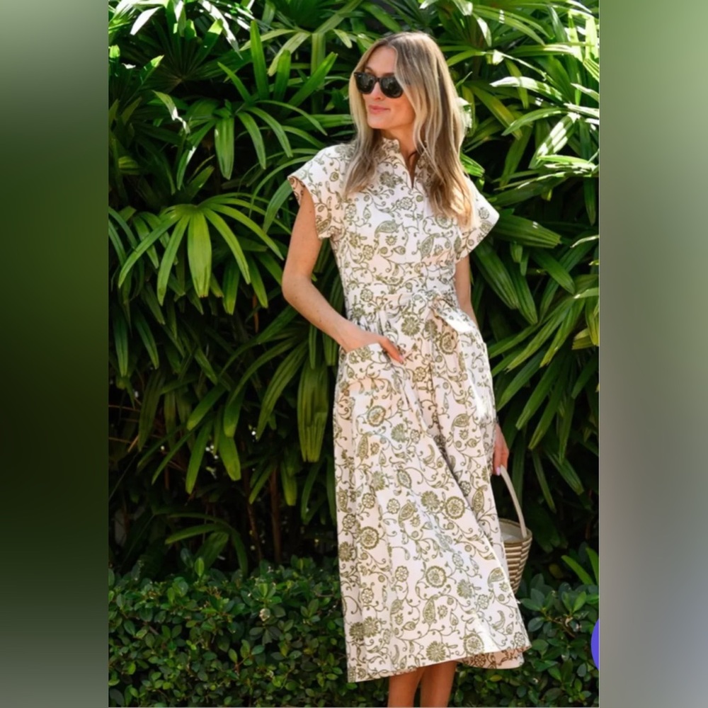BNWOT Julia Amory Midi Dress in Green and Cream paisley